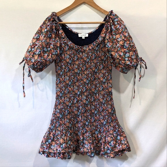 Mable Dresses & Skirts - Mable 100% Cotton Floral Drop Waist Puff Sleeve Mini Dress Size Medium